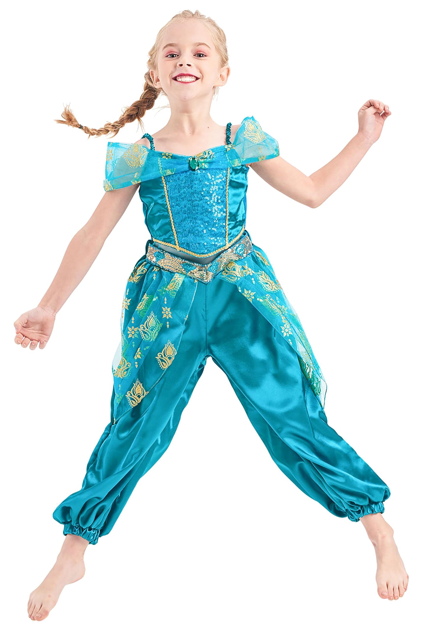 Ikali Princess Dress Up For Girls, Arabian Princess Costume Fancy Dress Kids Toddlers Birthday Party Outfit 7-8 Years Blue