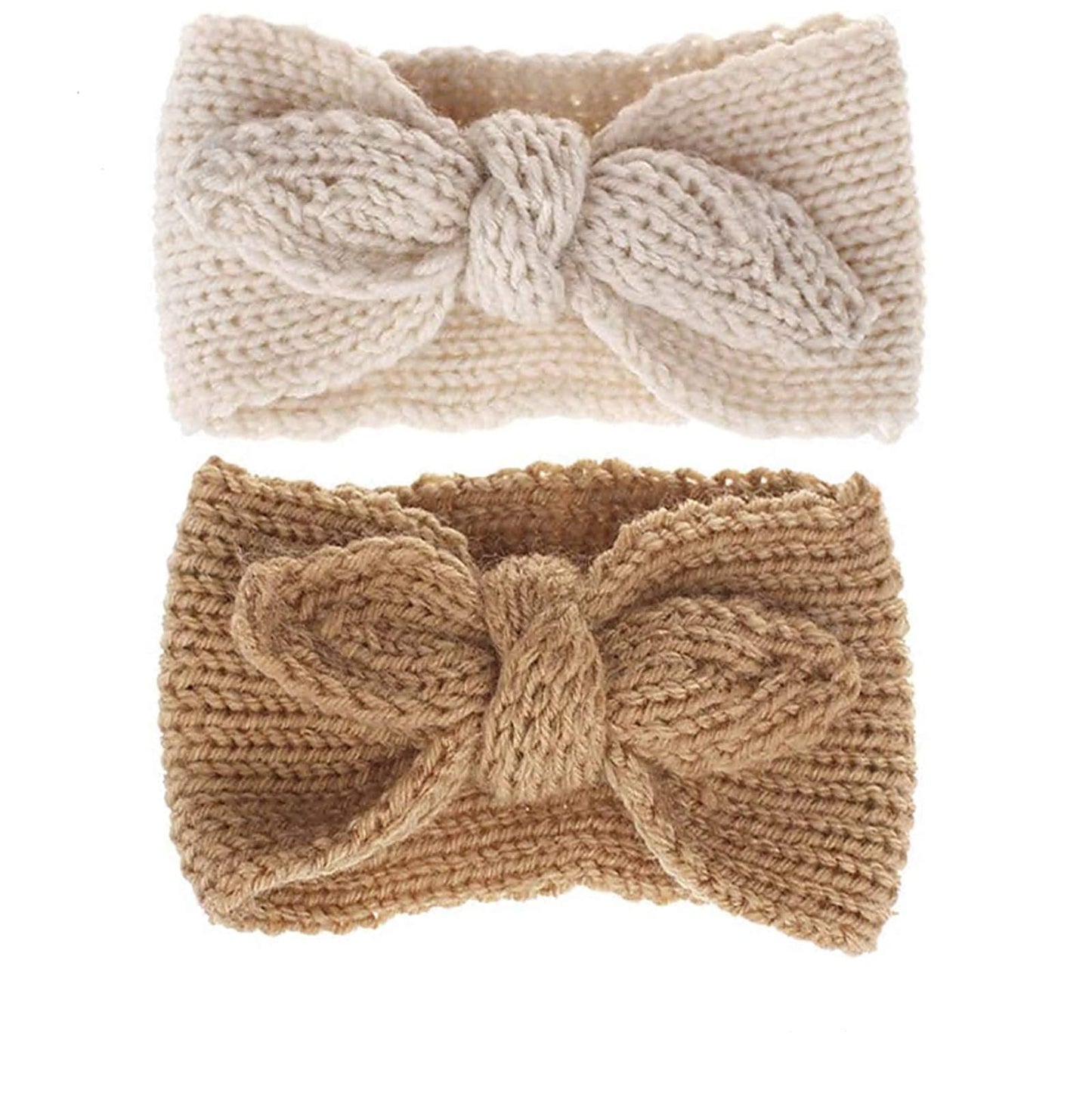 Utowo Newborn-Infant-Toddler Knitted-Knotbow-Turban Rabbit-Ear-Headbands Baby-Girls Head-Wrap-Headband 0-6 Years (Camel + Beige)