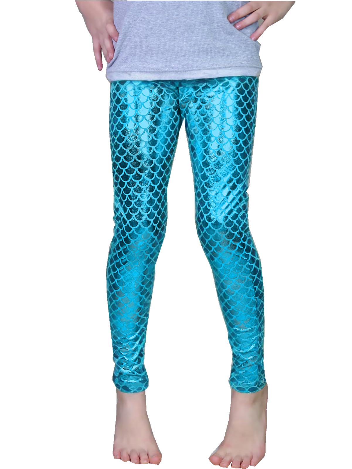 Frogwill Little Girls Mermaid Scale Leggings Fish Pants 311 Years (7/8Y, Blue)