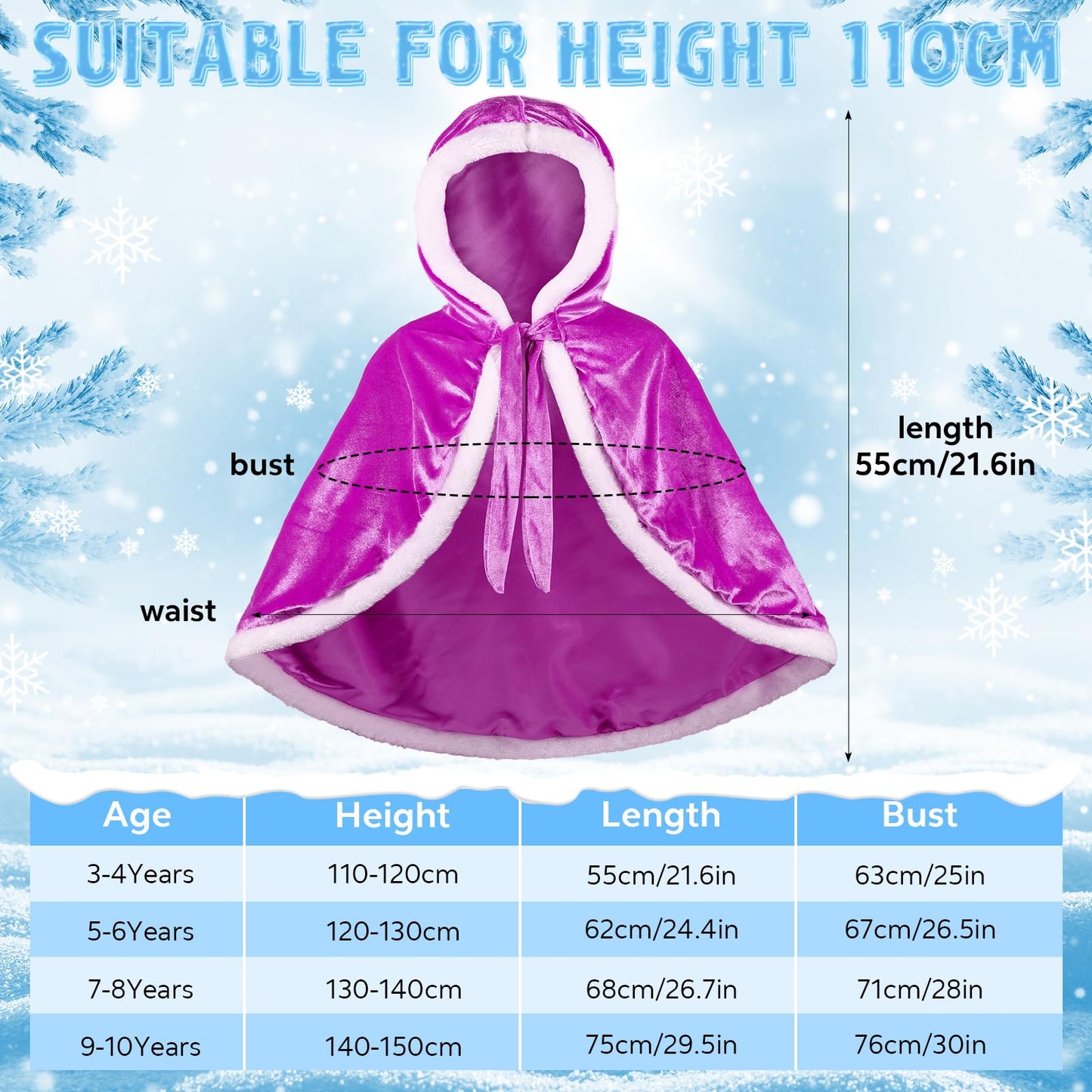 Unittype Winter Fur Princess Hooded Cape Cloak Costume Princess Dress Up For Girls Kids Toddlers Birthday Party Cosplay(5-6 Year