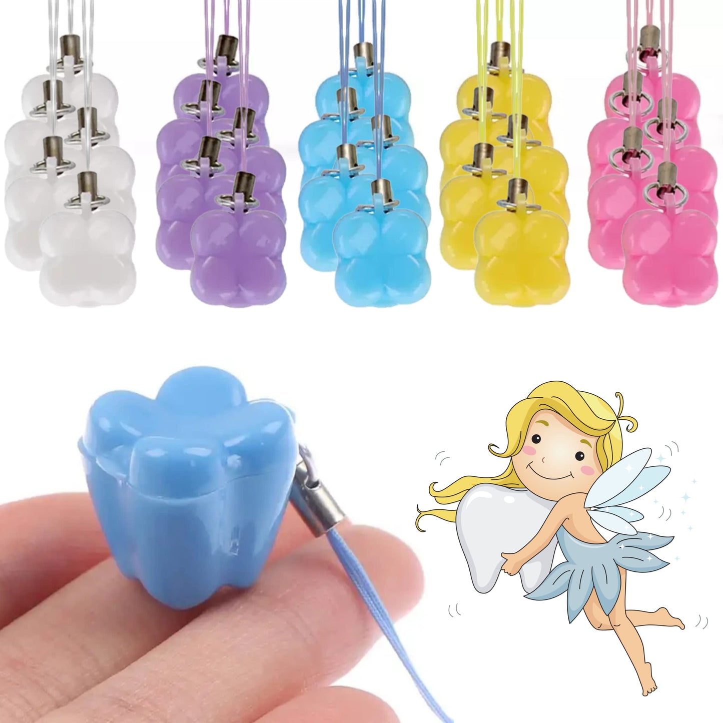 Killer'S Instinct Outdoors 25Pcs Tooth Holders For Keepsake - Multicolor Plastic Necklace For Lost Teeth Cases