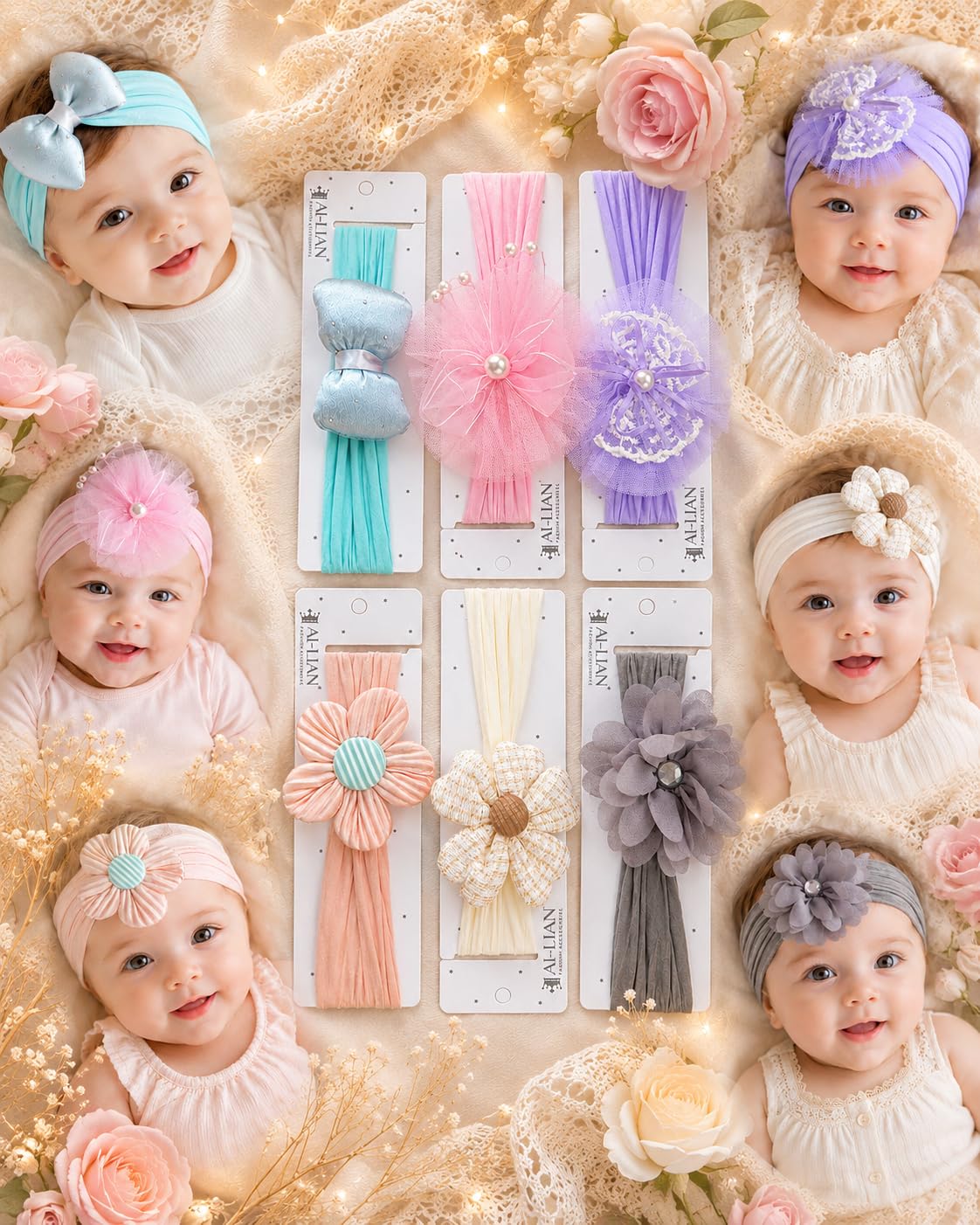 Hair Sparkles Hair Sparkles 6Pack Baby Girls Floral Hair Bands | Soft Elastic Nylon Headbands For Newborns, Infants & Toddlers 