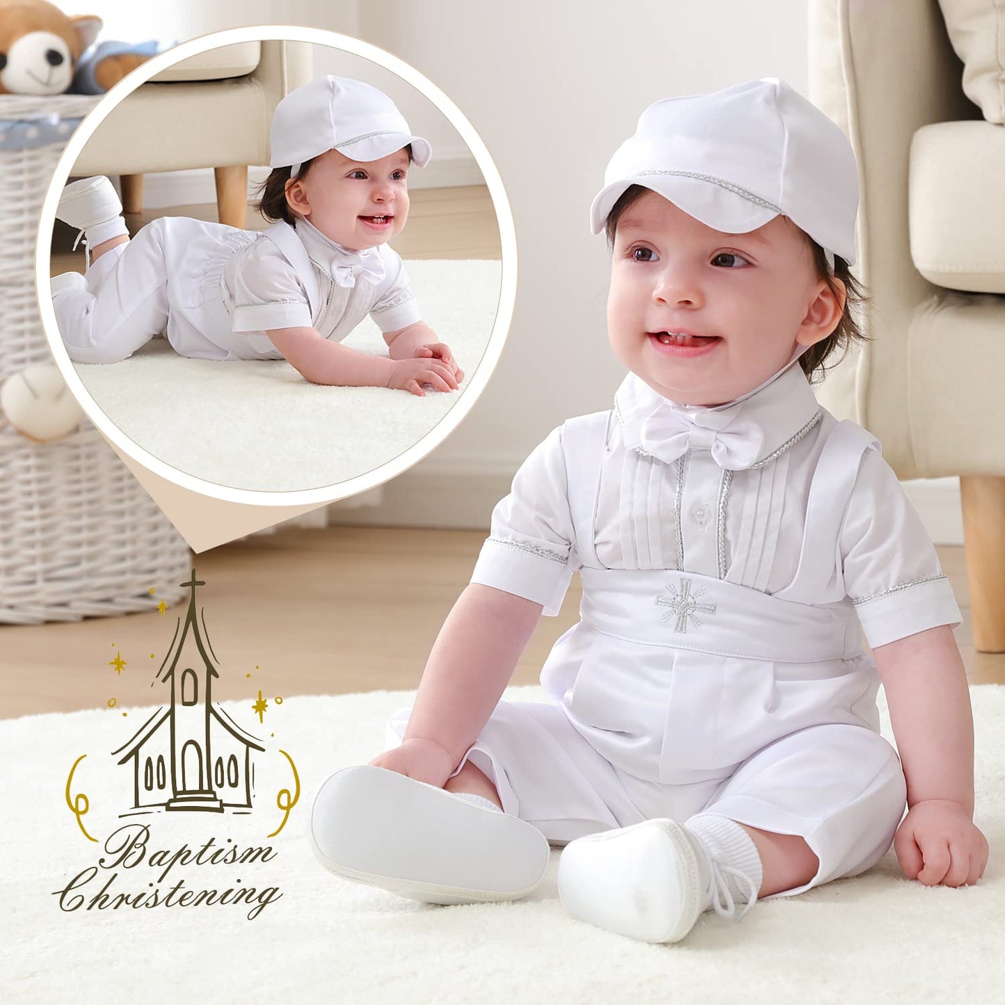 Booulfi Baptism Outfits For Boys Short Sleeve Baby Boys Clothes Summer Gentleman Suits With Dress Shirt Bowtie Suspender Pants H