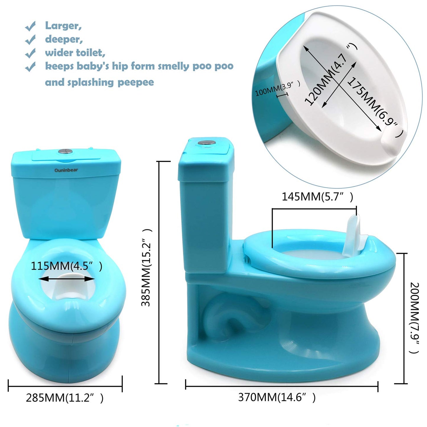 Httmt- Blue Portable Toddler Potty Training Toilet W/Flushing Sound Baby Chair Seat Kid (Center Push Flushing) [P/N: Et-Baby004-