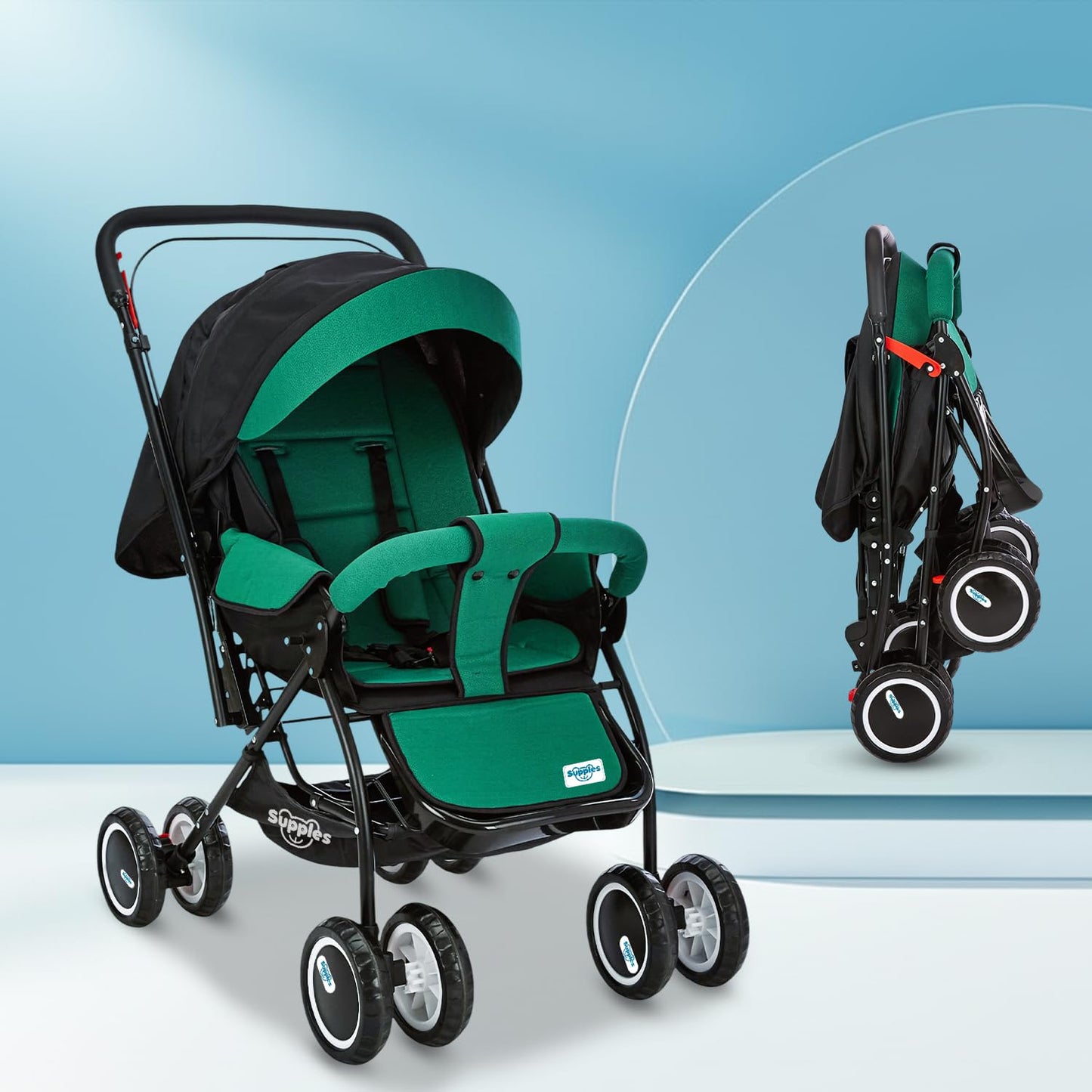 Amazon Brand  Supples Baby Stroller/Pram For Newborns & Toddlers (03 Years) | Foldable, 5Point Safety Harness, Reclining Seat
