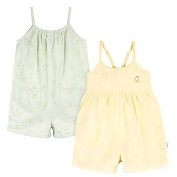 Gerber Baby Girls Toddler 2-Pack Sleeveless Romper Jumpsuit, Yellow Lemons, 4T