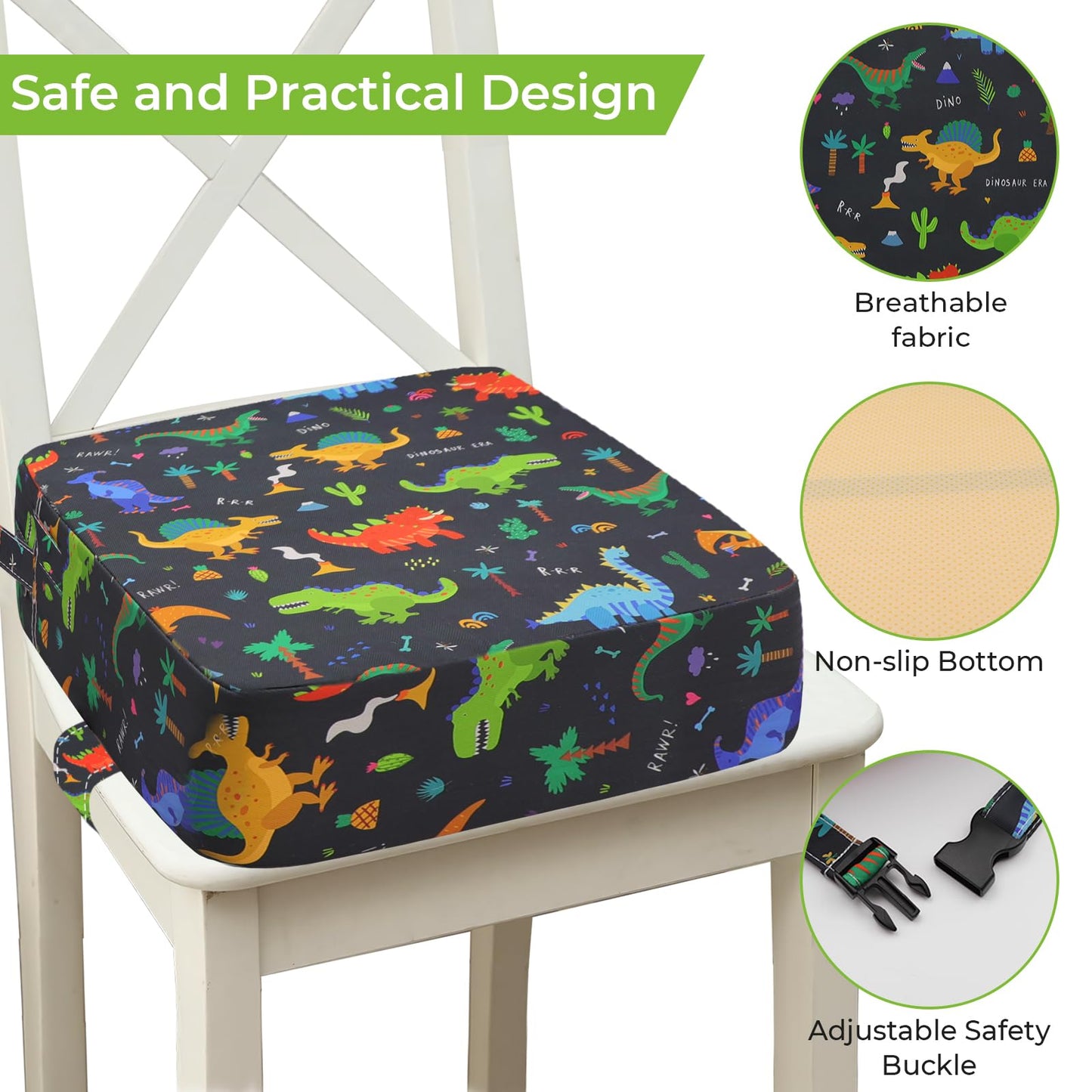 Toddler Booster Seat For Dining Table, Adjustable Seat Belts Booster Seat For Kitchen Chair, Strong Support Booster Seat Cushion