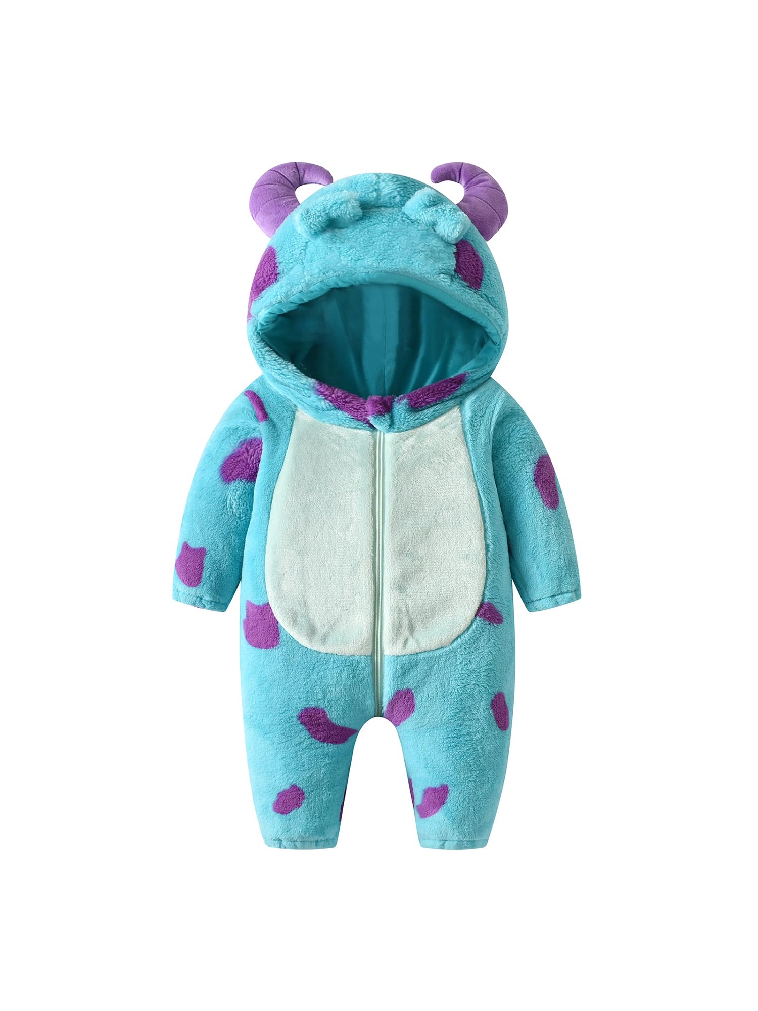 Toddler Baby Boy Girl Halloween Costume Cute Fuzzy Cartoon Hood Jumpsuit Sully Monster Costume Fall Winter Clothes (Blue, 18-24 