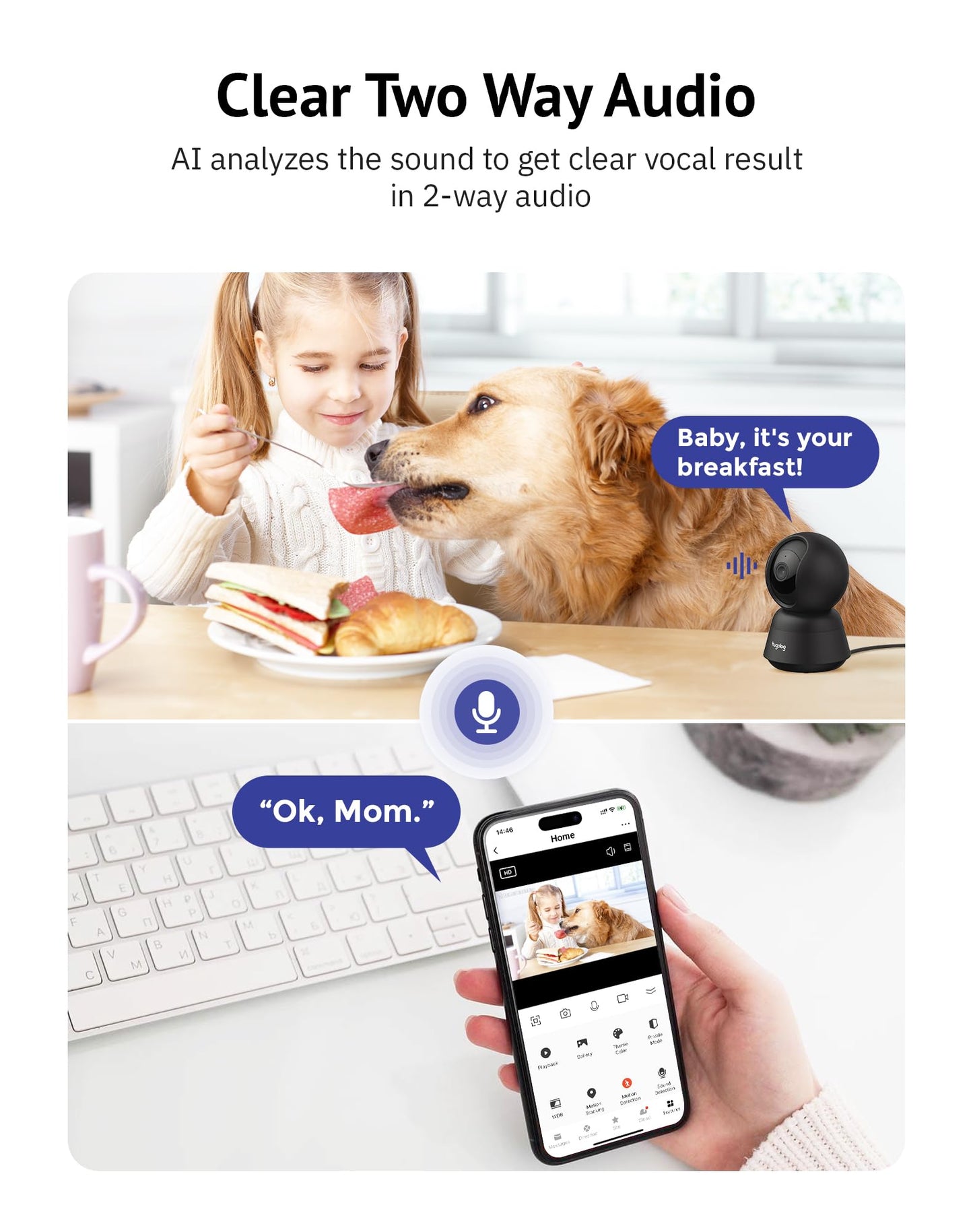 Hugolog 2K 3Mp Indoor Pan/Tilt Security Camera With Auto-Focus,Ideal For Baby Monitor/Pet Camera/Home Security,Starlight Color N