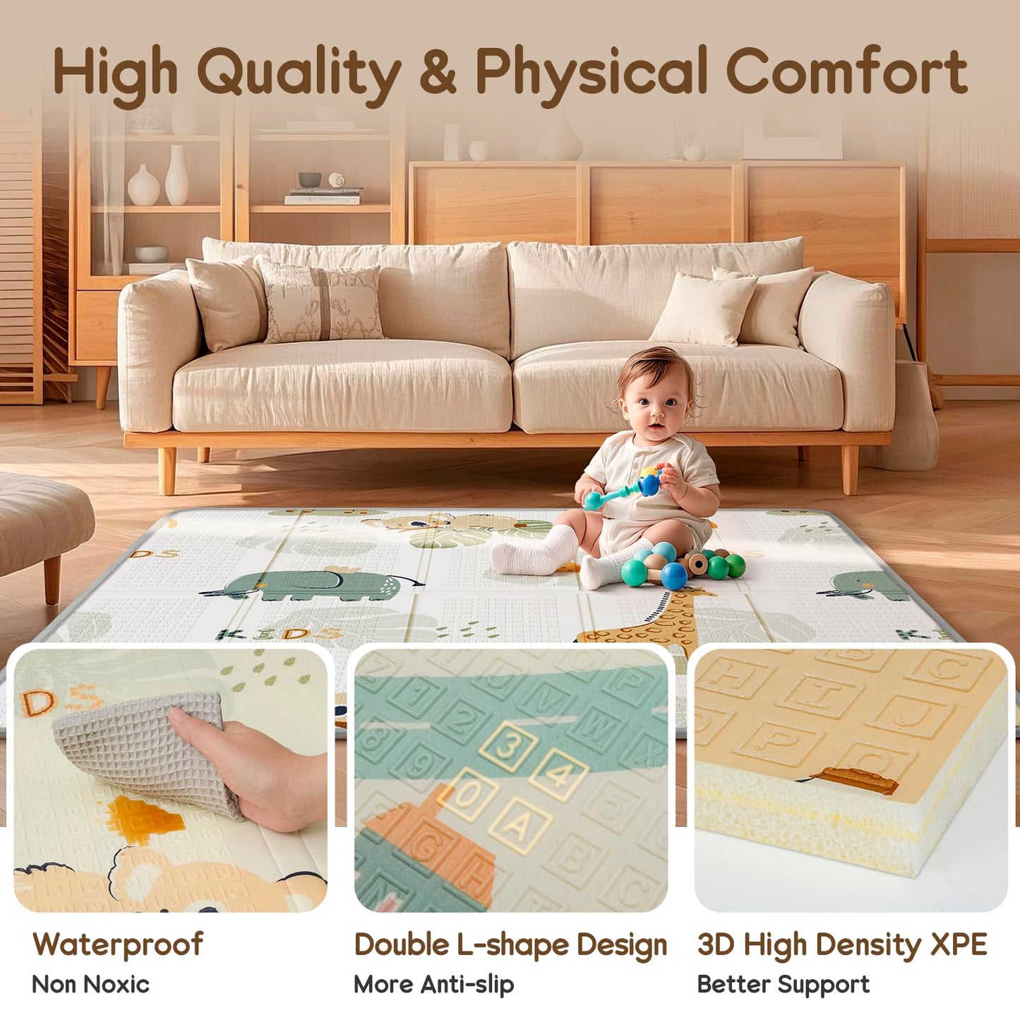Piglog Foldable Baby Play Mat, Waterproof Playmats For Babies And Toddlers Kids, Safe Foam Playmat For Tummy Time, 50X50 Playpen