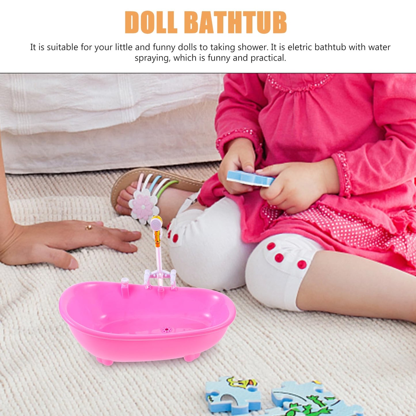 Toyvian Toy Bathtub for Dolls, Baby Doll Real Working Bath Set Electric Bathtub with Shower and Faucet Pretend Play Toy Play Wat