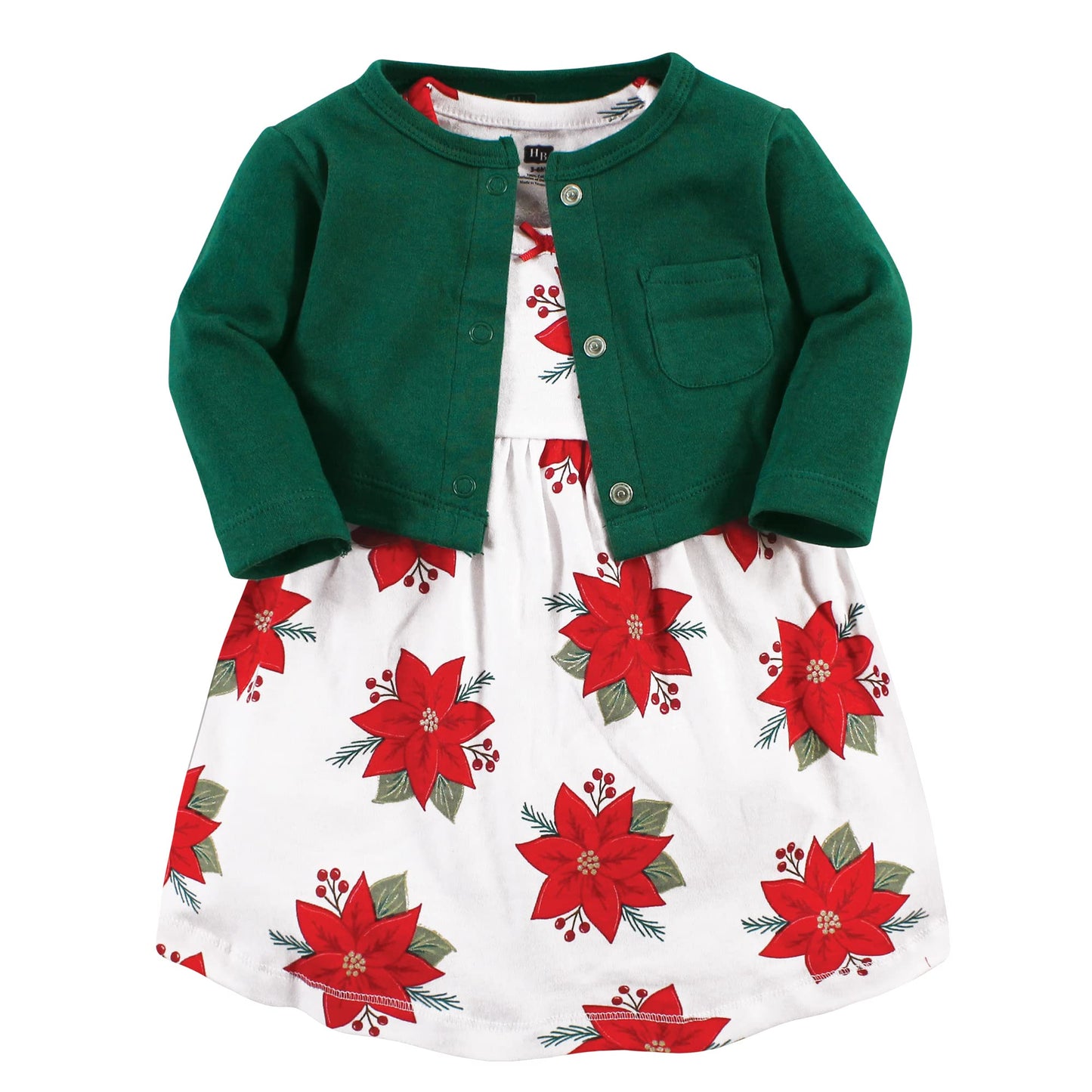 Hudson Baby Baby Girls' Cotton Dress And Cardigan Set, Poinsettia, 2T