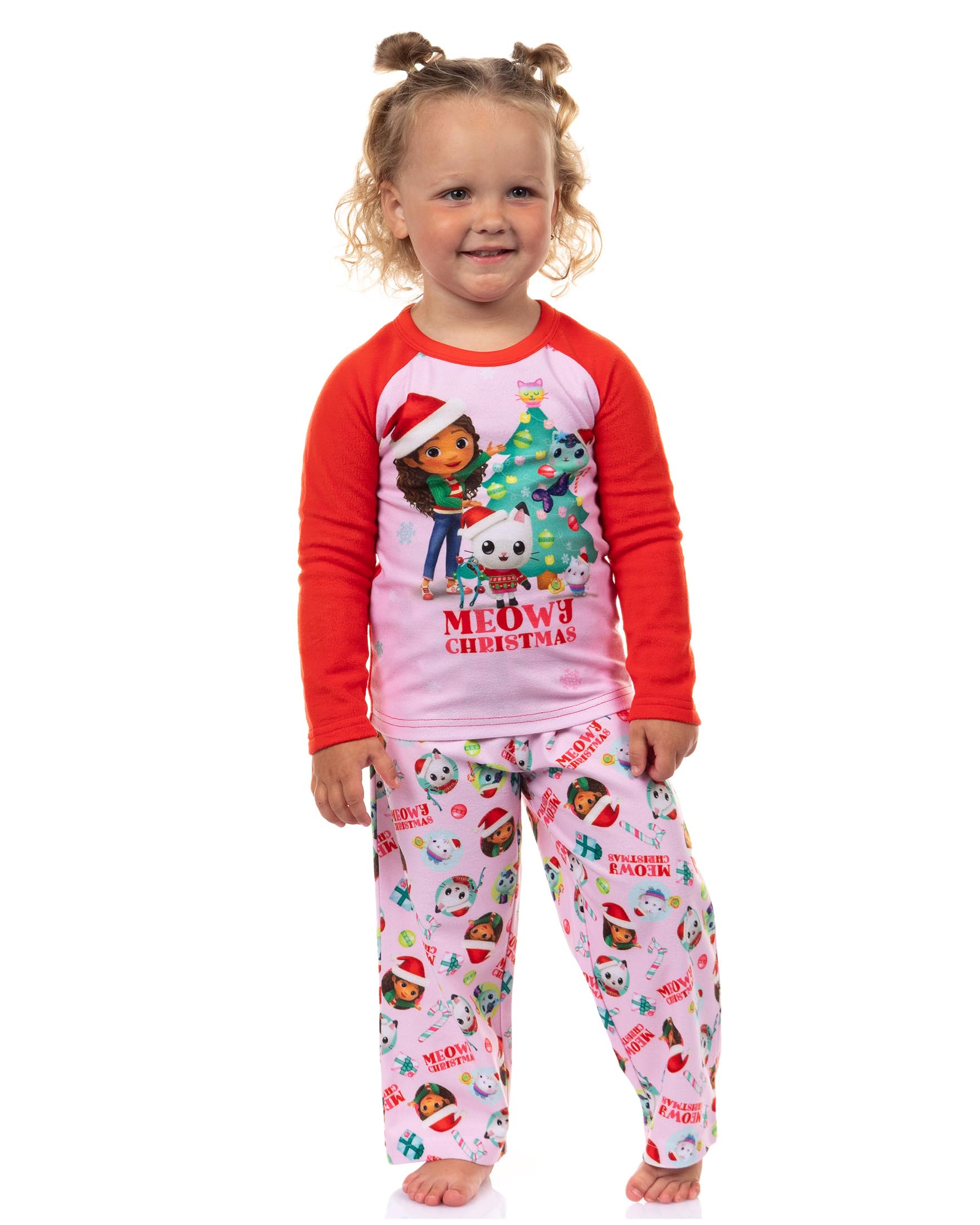 INTIMO Gabbys Dollhouse Toddler Girls Meowy Christmas Show Sleep Pajama Set, Pink, 4T