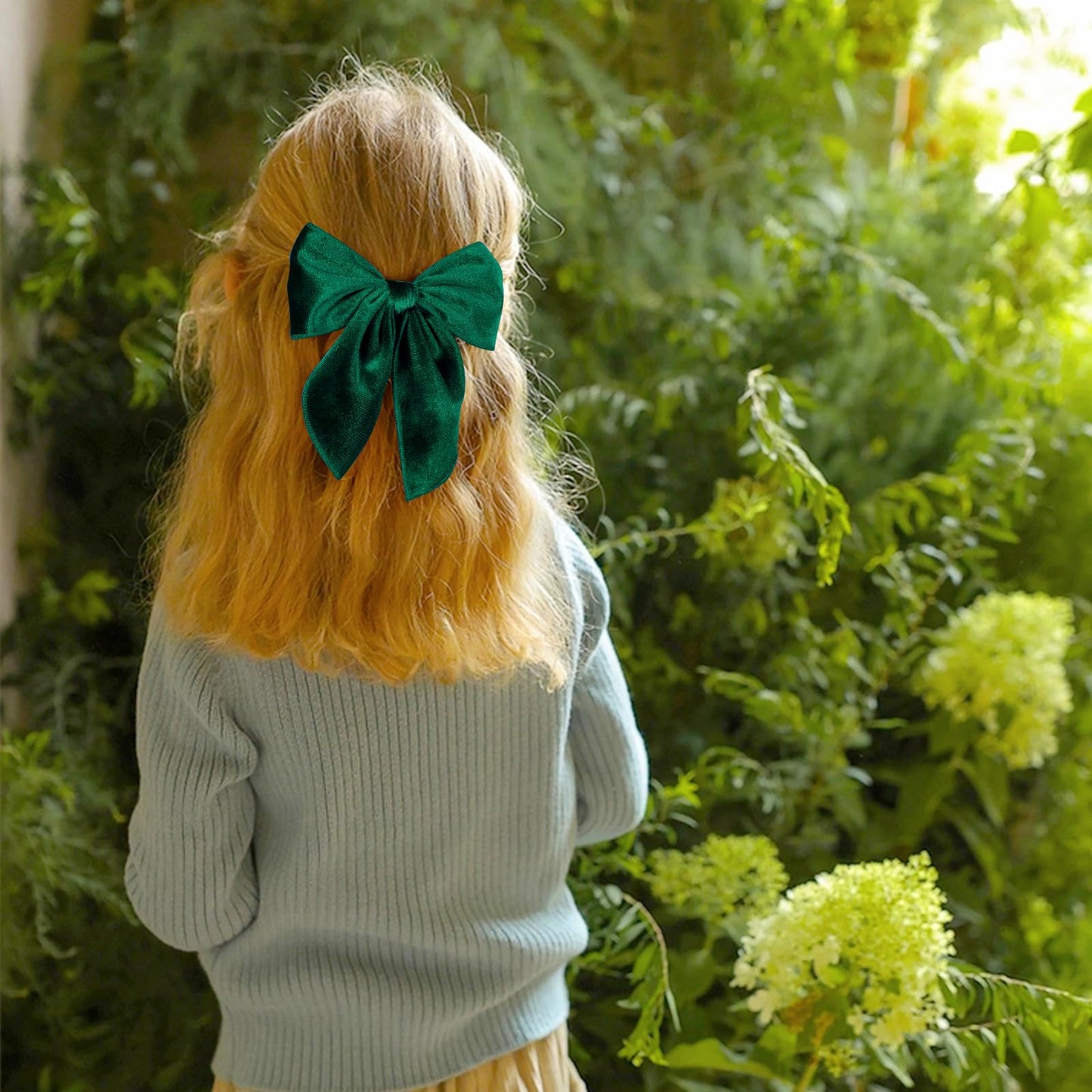 5' Christmas Velvet Hair Bows Dark Green Velvet Ribbon Fable Bow Alligator Clips Toddler Teen Baby Girls Kids Big Velvet Sailor