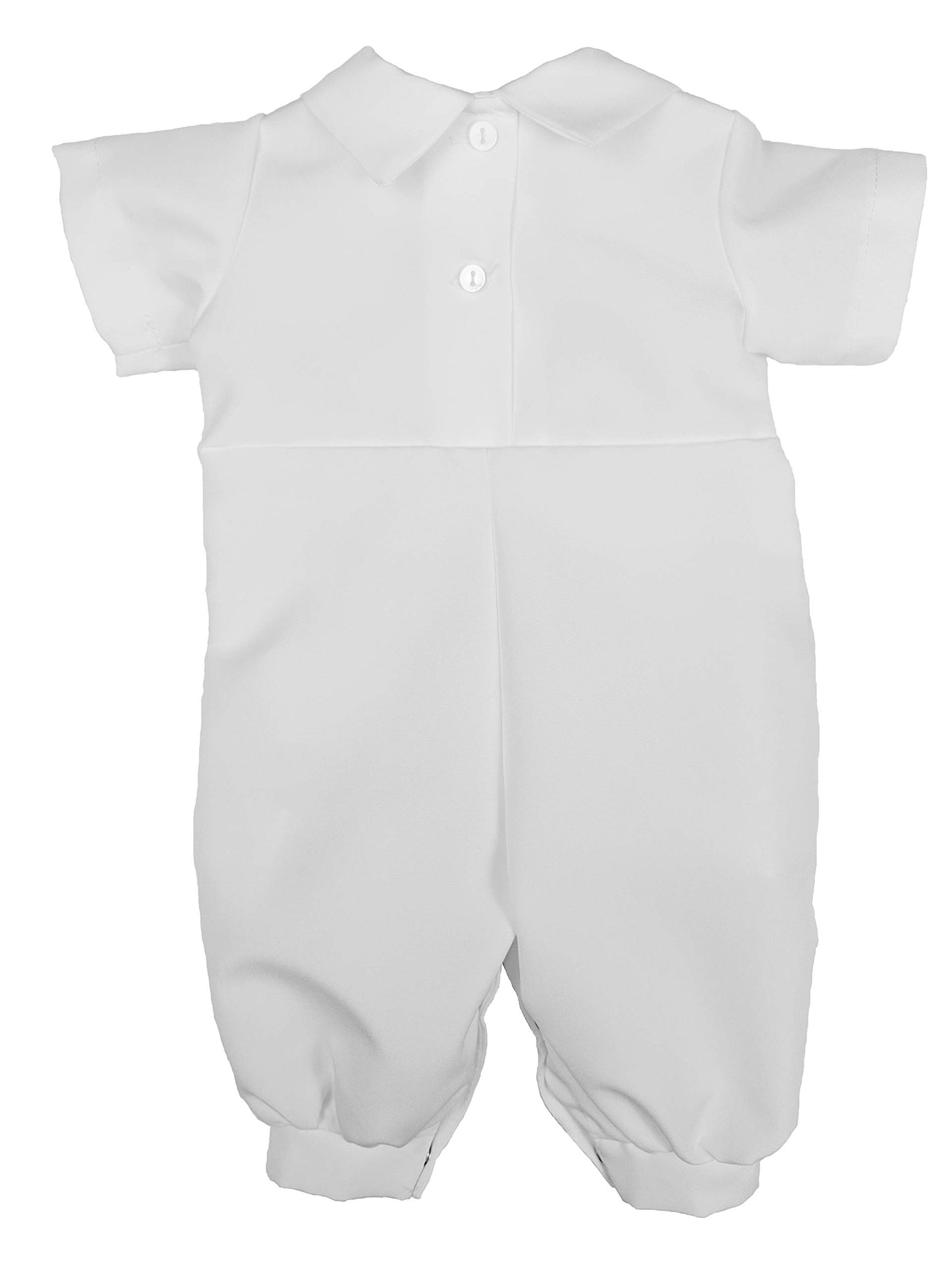 Little Things Mean A Lot Baby Boys White Short Sleeve Collared Romper Coverall With Pin-Tucking 12M
