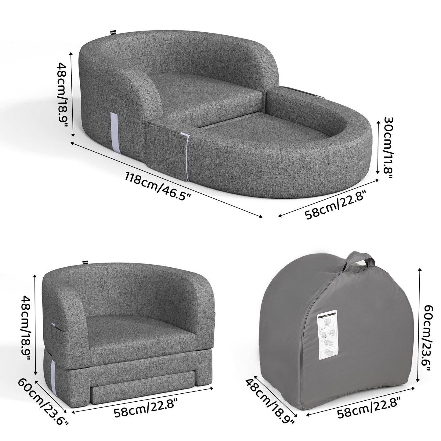 Cowiewie Toddler Travel Bed 2-In-1 Kids Sofa Chair With Removable Cover, Soft Foam Portable Foldable Toddler Bed For Travel With