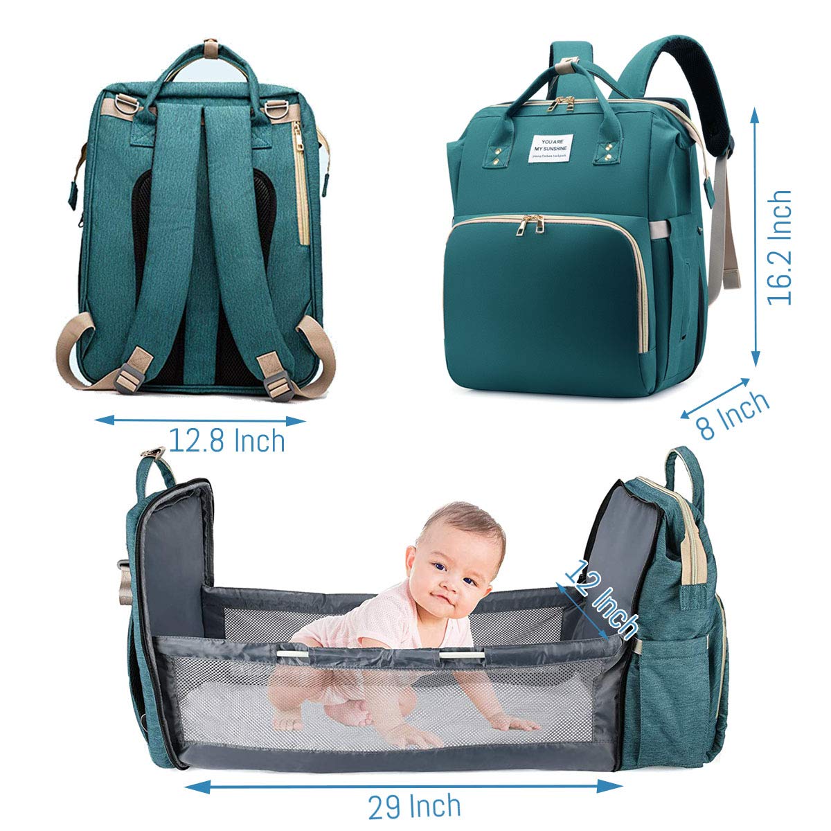 Salifa Diaper Bag Backpack With Changing Station, Nappy Baby Bags With Portable Changing Pad, 900D Waterproof Multi-Function Tra