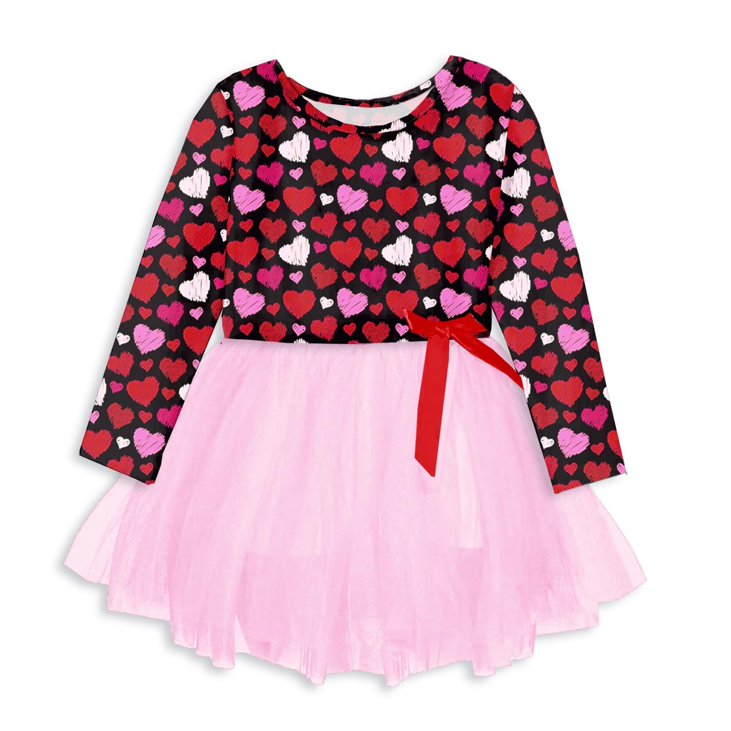 Toddler Valentine Dress Baby Girls Festival Heart Printed Tulle Dresses Sweet Love Holiday Outfits 1-2T
