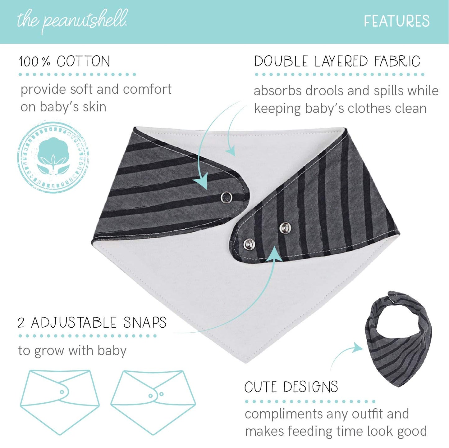 The Peanutshell Bandana Drool Bibs For Baby Boys Or Girls - 8 Pack Set For Feeding, Teething, Drooling