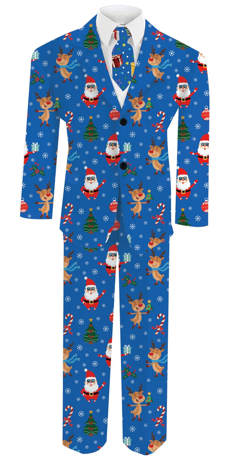 Xmas Suits For Kids 7-8 Years Old 3D Funny Blue Glasses Snowman Christmas Elk Costumes Modern Fit 3 Pacs Novelty Formal Suit For