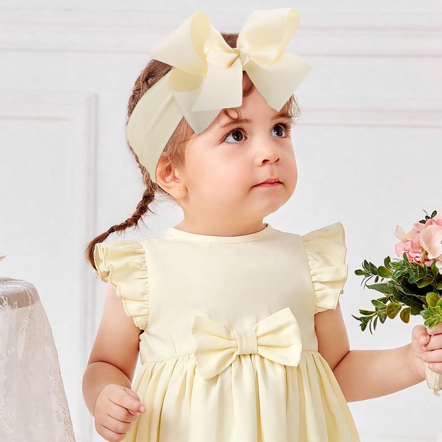 Lanmerry Headband Bows For Baby Girls Newborn Baby Bows Soft Nylon Hairbands Ribbon Bow Hair Accessories For Newborns Infants To