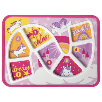 Gsm Brands Kids Dinner Plate For Picky Eating Toddlers: Healthy Constructive Fun Meal Time, Divided Portions, Rainbow Unicorn Th