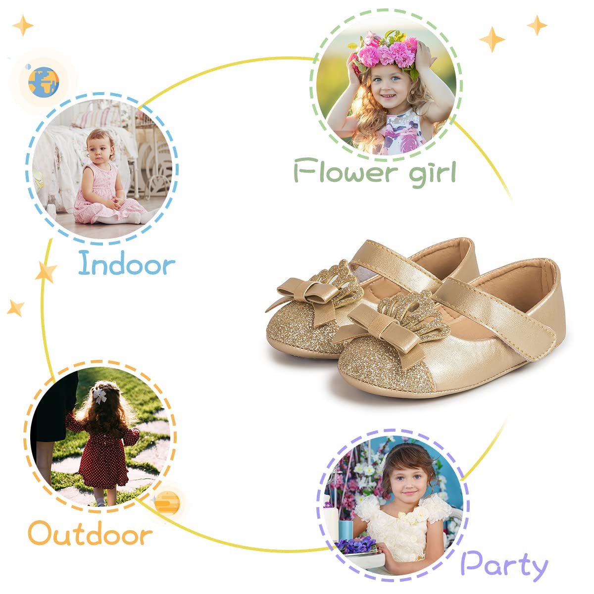 Kidsun Infant Baby Girls Mary Jane Shoes Soft Sole Ballet Slippers Bow Princess Newborn Dress Wedding Flat Shoes