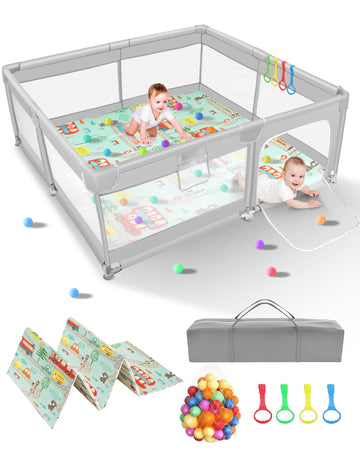KFM Baby Playpen with Mat, 79 x 71 Large Playpen for Babies and Toddlers, BPA-Free, Non-Toxic Baby Play Yard, Safe No Gaps Toddl