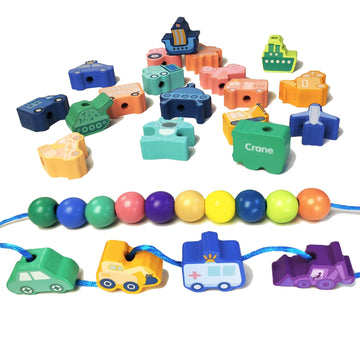 TSBSHum 35 PCS Lacing Beads for Toddlers,Made of Natural Wood,Threading Toy That Can Improve Kids Concentration, as The Prescho