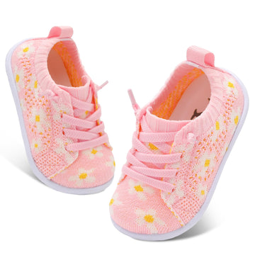 FEETCITY Lightweight Baby Sneakers Barefoot Baby Shoes Boys Girls Infant Slip On Shoes Breathable Infant Sock Shoe Pink Flowers