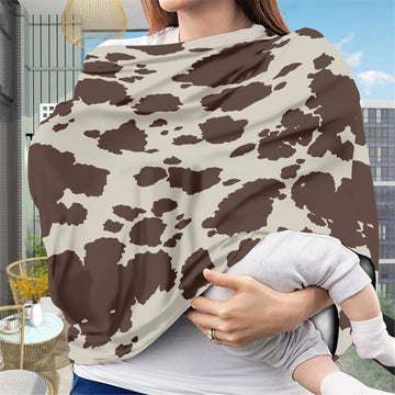 Wanyint Brown Cow Nursing Cover Carseat Canopy Cover Adorable Animal Fur Print Car Seat Covers For Babies Girls Boys Breathable
