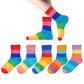 Epeius Girls Seamless Socks Rainbow Striped Crew Socks Baby Girl Cotton Dress Socks For 9-12 Years,Smooth Toes Socks 5 Pack Shoe