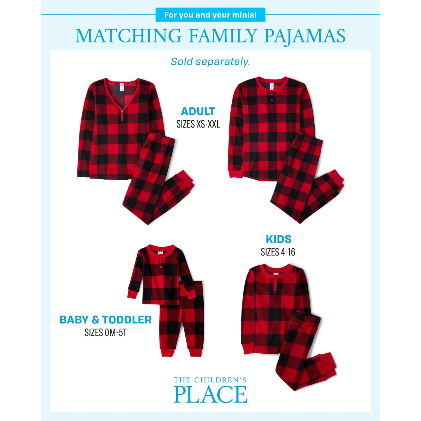 The Children'S Place Baby Kids 2 Piece Family Matching, Thermal Pajamas Sets, Red Buffalo Plaid