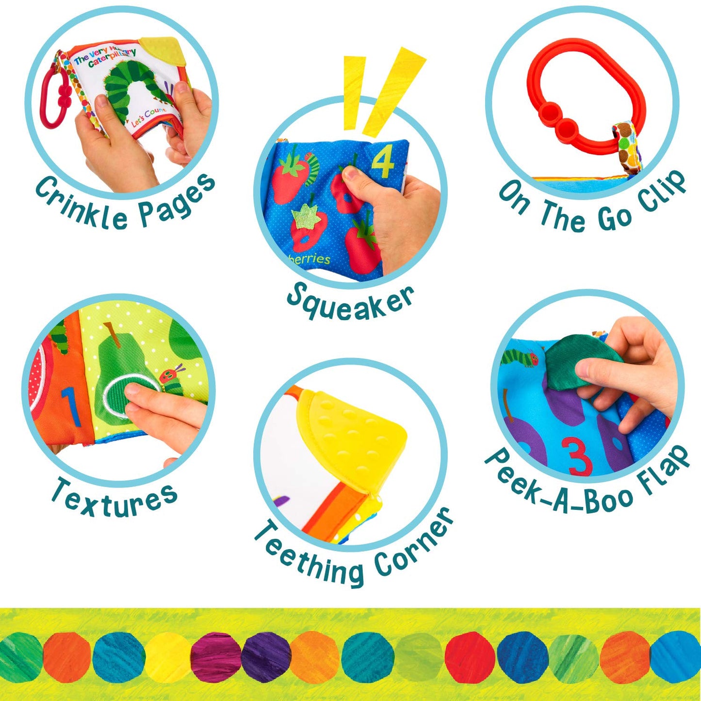 Lets Count Soft Book - World of Eric Carle the Very Hungry Caterpillar Baby on the Go Clip Teething Crinkle Soft Sensory Book f