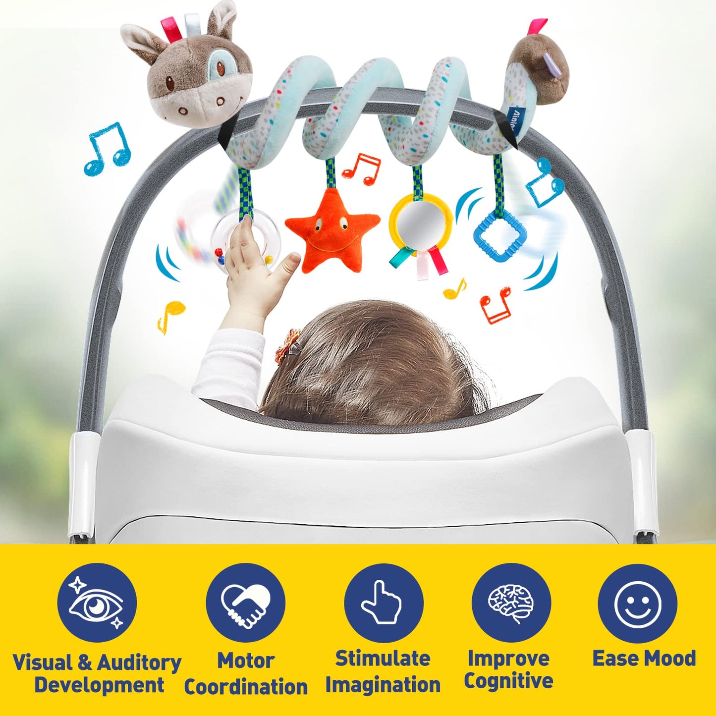 Baby Car Seat Toys Activity Stroller Toy for Boys Girls 0 3 6 9 10 12 Months, Spiral Hanging Plush Toys,Baby Shower Thank You Gi