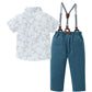 Yallet Toddler Baby Boy Clothes Suit Gentleman Wedding Outfits, Formal Dress Shirt+Bowtie+Suspender Pants(Blue Print, 3-4T)