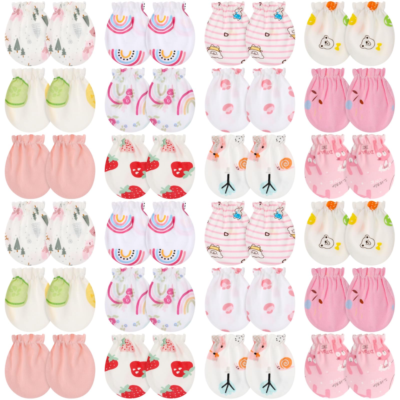 Geyoga 24 Pairs Newborn Baby Mittens No Scratch Mittens Soft Elastic Infant Baby Gloves for 0-6 Months Boy Girl(Fruit)