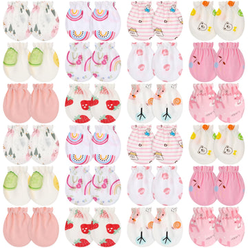 Geyoga 24 Pairs Newborn Baby Mittens No Scratch Mittens Soft Elastic Infant Baby Gloves for 0-6 Months Boy Girl(Fruit)