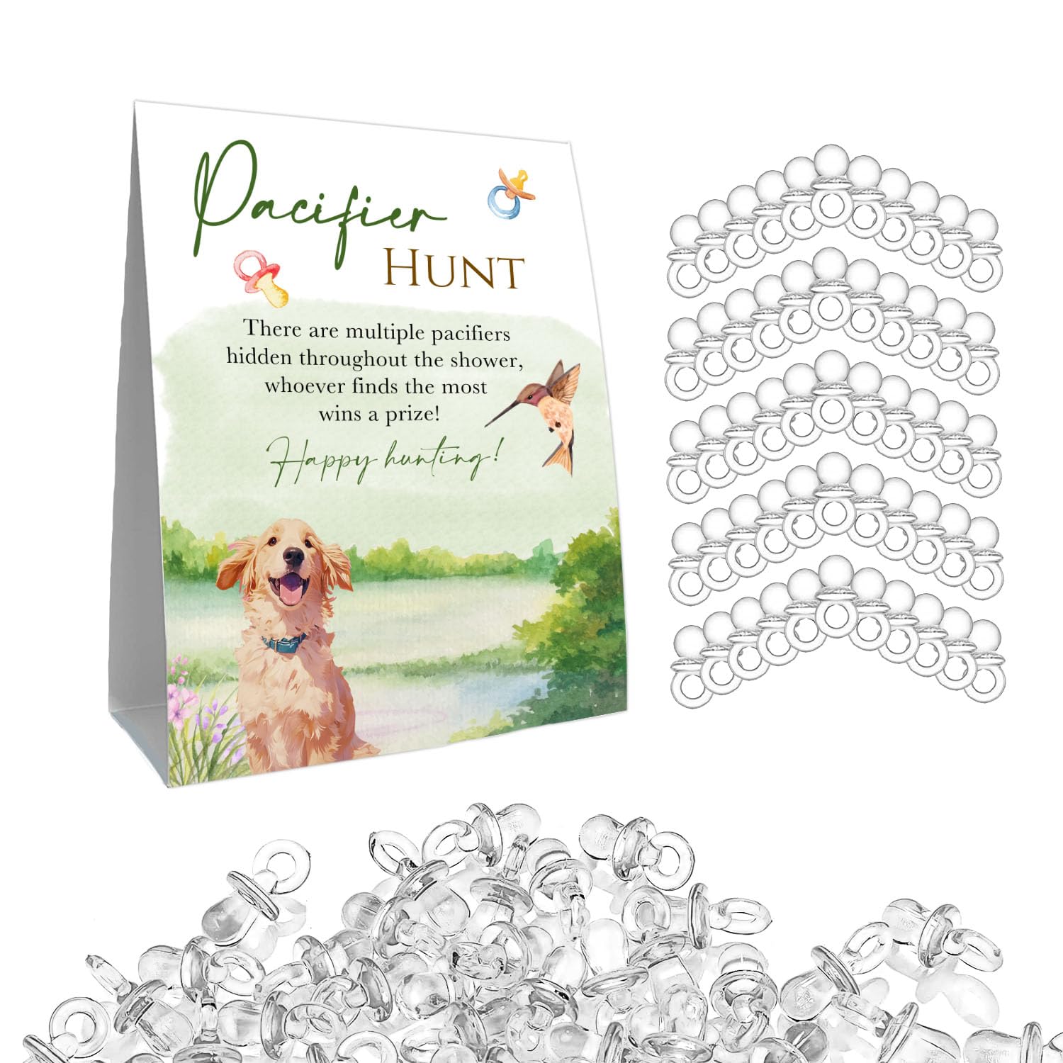 Guawubiang Pacifier Hunt Sign, Mini Pacifiers Baby Shower Game Set, 50Pcs White Mini Pacifiers Decor For Baby Shower, Cute Dog D