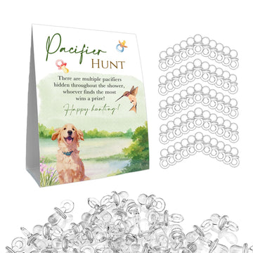 Guawubiang Pacifier Hunt Sign, Mini Pacifiers Baby Shower Game Set, 50Pcs White Mini Pacifiers Decor For Baby Shower, Cute Dog D