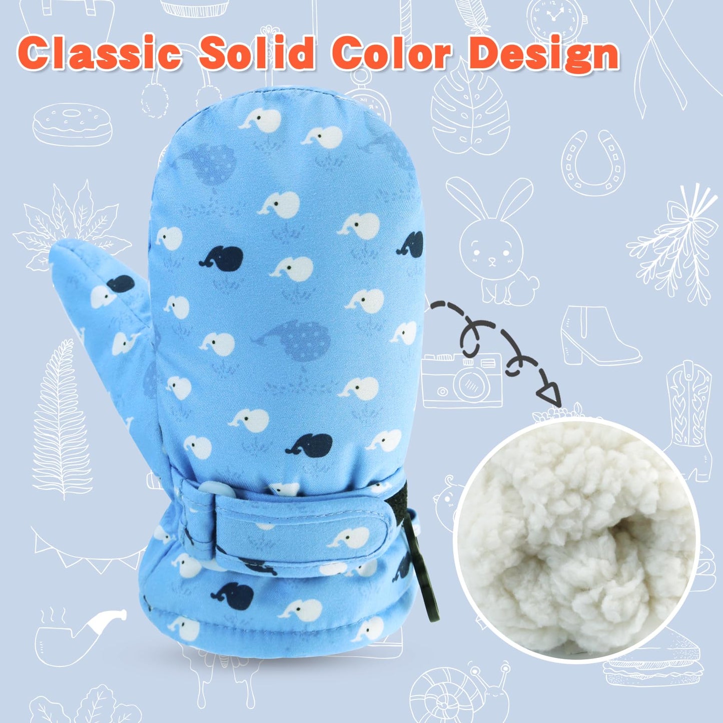 Bavst Toddler Waterproof Mittens Fleece Lined Baby Boys Girls Winter Warm Glove Kids Snow Infant Ski Mitten For 3M-5T (Little Wh