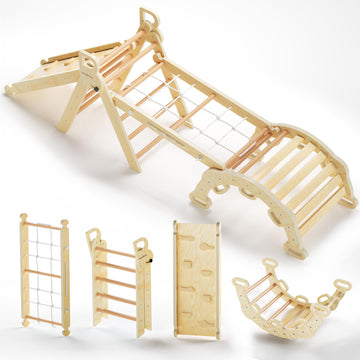 Bluewood 2025 8 In 1 Pikler Triangle Climbing Set Toddler Toys Indoor Baby Jungle Gym Climber Playground For Kids - Natural Wood