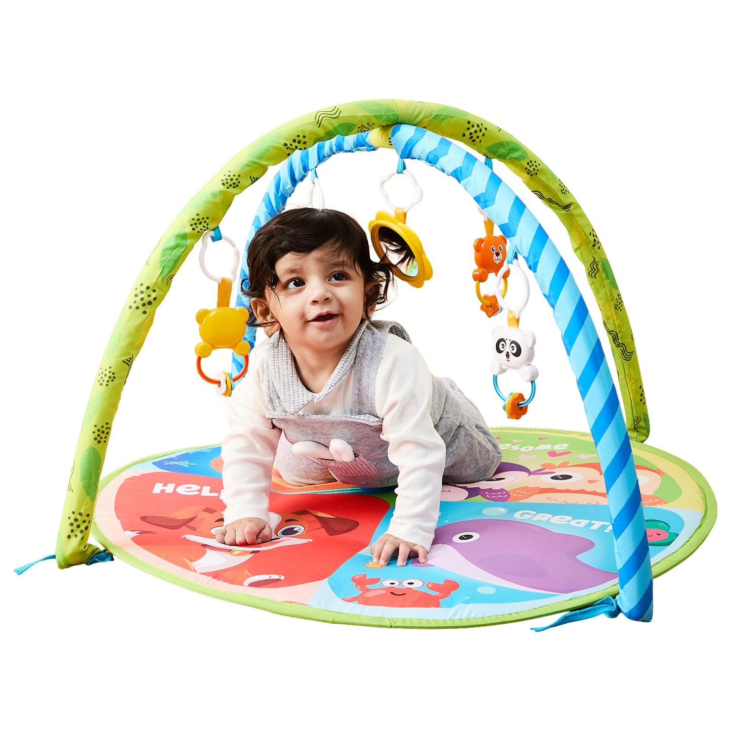 Amazon Brand  Supples Baby Play Gym Mat | Activity Play Gym With Hanging Toys | 2In1 Baby Mat For 2+ Months | Animal Print | 