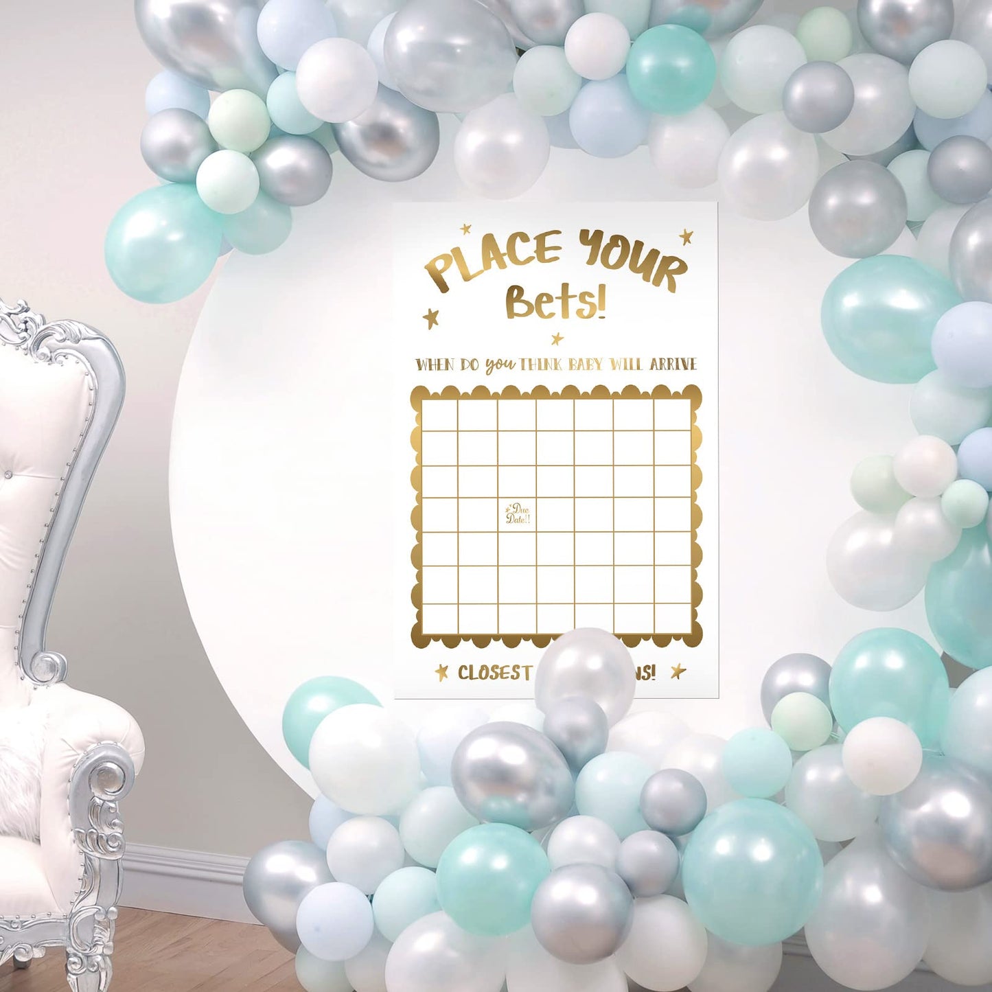 Gold White Baby Shower Decorations Neutral Predicting Birthdate Baby Shower Game Large Funny Due Date Baby Calendar Sign For Boy
