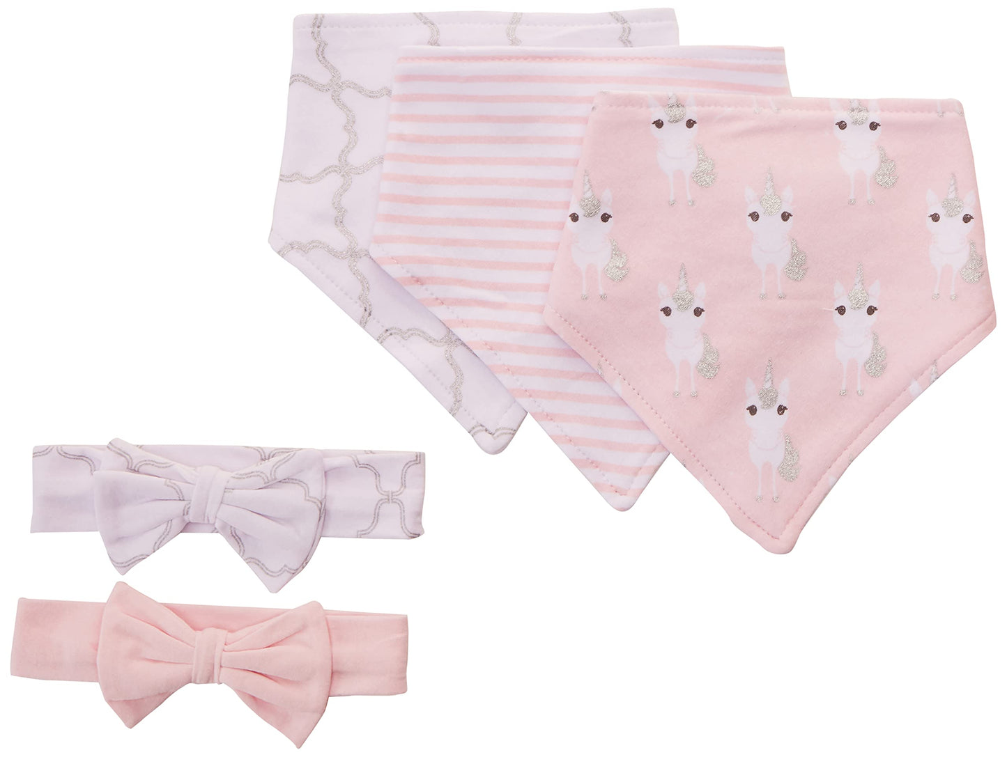 Hudson Baby Unisex Baby Cotton Bib And Headband Or Caps Set, Pink Unicorn, One Size