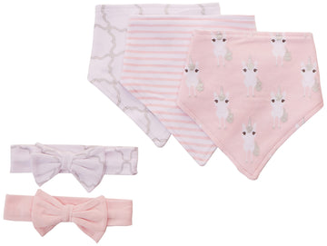Hudson Baby Unisex Baby Cotton Bib And Headband Or Caps Set, Pink Unicorn, One Size