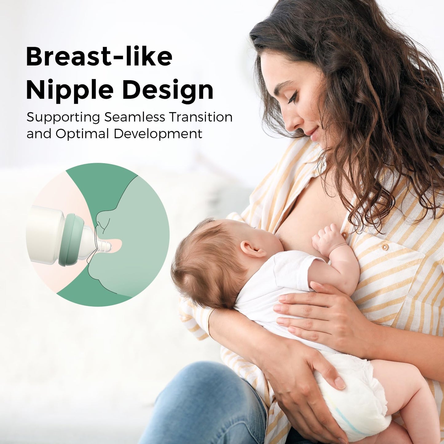 Momcozy Soft Baby Nipple Premium Natural Flow Silicone For Wide-Neck Bottles, Bpa-Free, Perfectly Compatible With Momcozy Breast