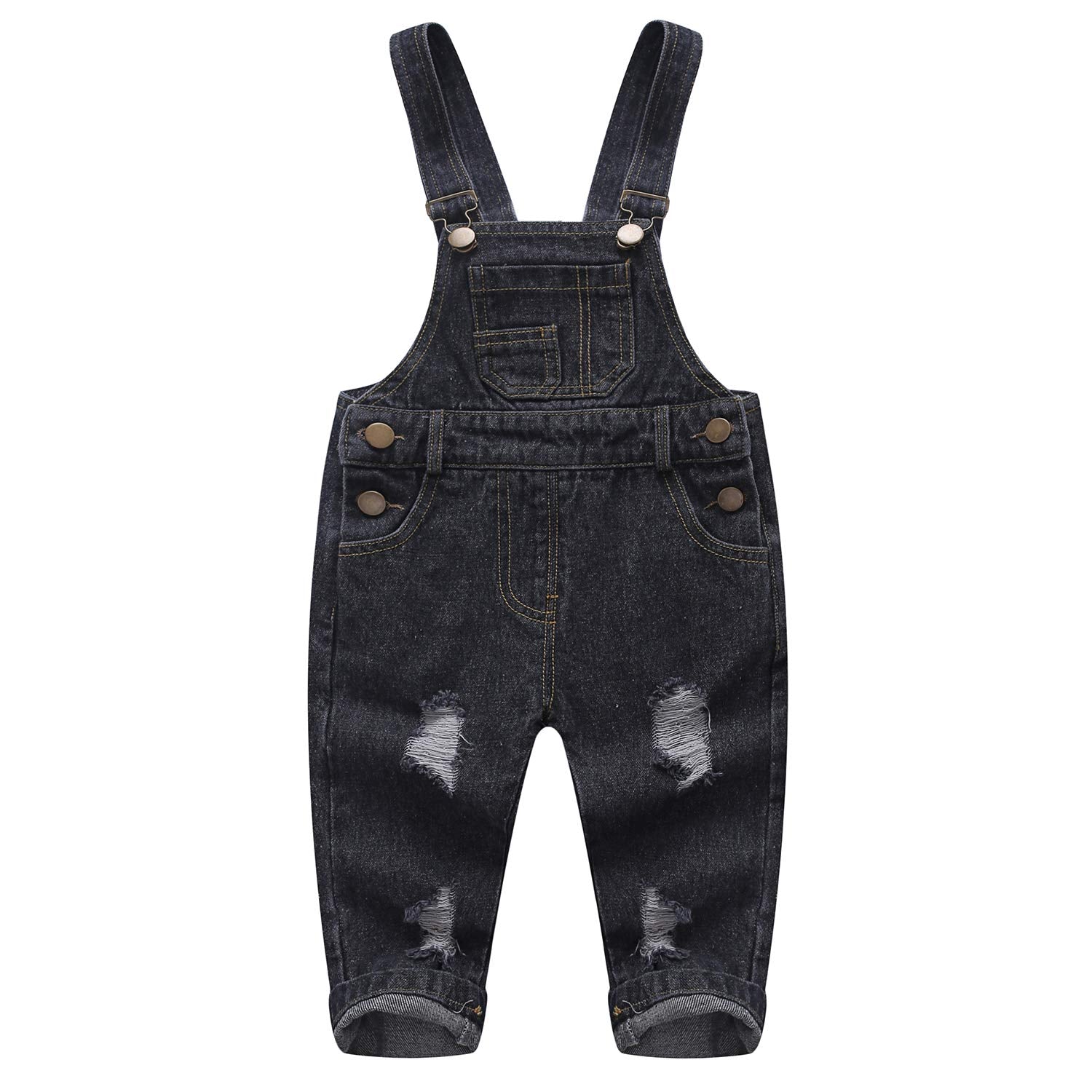 Kidscool Space Baby Boy Girl Jean Overalls,Toddler Ripped Denim Cute Workwear,Black,12-18 Months