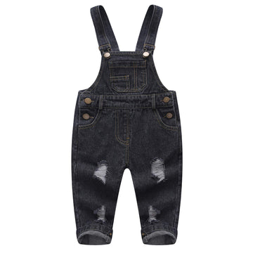 Kidscool Space Baby Boy Girl Jean Overalls,Toddler Ripped Denim Cute Workwear,Black,12-18 Months