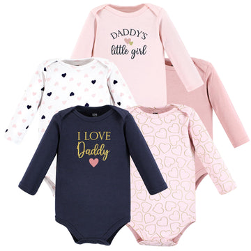 Hudson Baby Unisex Baby Cotton Long-Sleeve Bodysuits, Girl Daddy Pink Navy, 9-12 Months